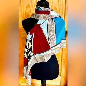 Malian Silk Scarf Rolled VTG New Earthy Artsy Modern Equestrian Geometric Gift